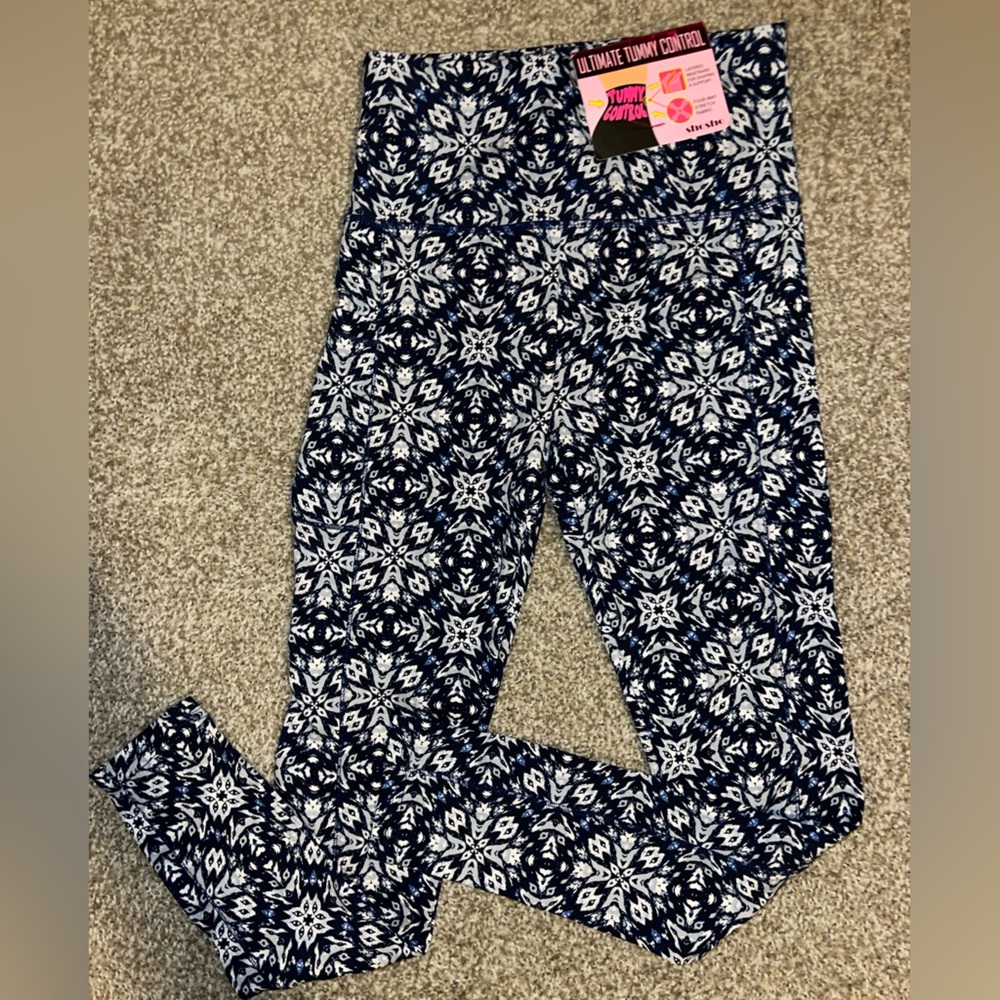 Tummy control leggings blue and white. Brande new